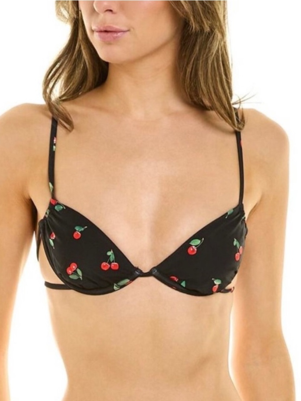 WEWOREWHAT Cherry Print Underwire Ruched Bikini Top S